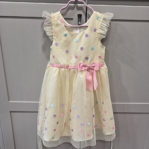 Jona Michelle Cream Tulle Dress with Pastel Polka Dots and Pink Bow